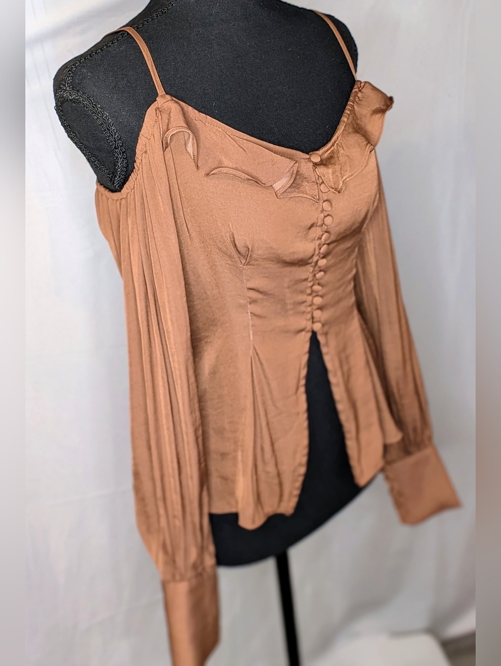 Urban Outfitters Corset Top Cottagecore Milkmaid Blouse Brown Flowy Sleeves S